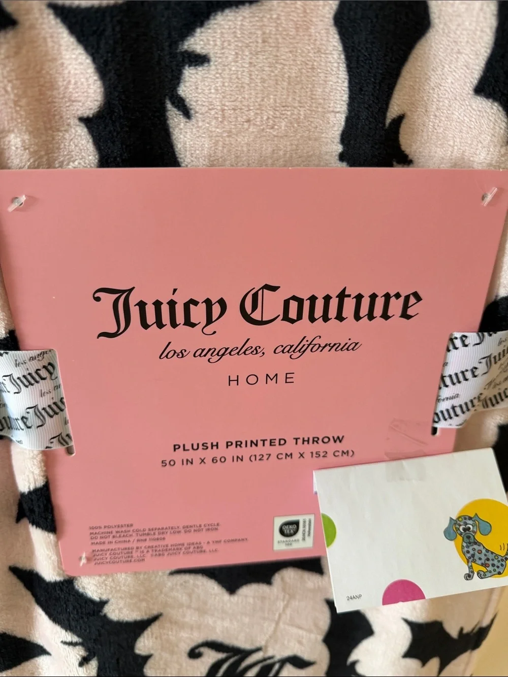 Juicy Couture Halloween Pink & Black Bat Print Plush Throw Blanket